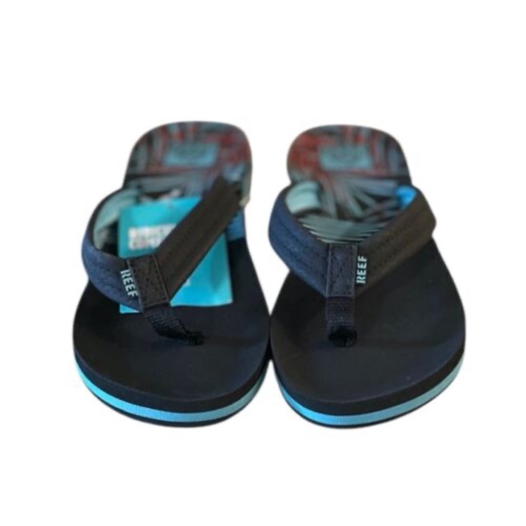Reef Ahi Kids Flip Flops Size 1 Black Tropical Dream Beach Sandals - Picture 9 of 9